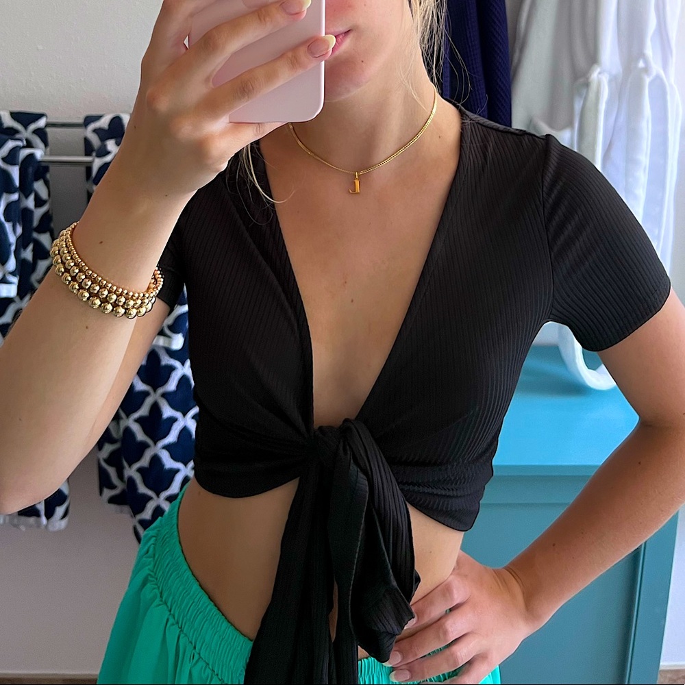 SHEIN black wrap top